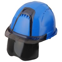 シールド付きヘルメット Ventiプラス Rブルー ひさしスモーク スモークレンズ 受注生産品の1枚目
