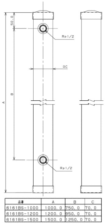 ステンレス水栓柱(70角・長さ1500mm) 6161BS-1500 - 大工道具・金物の専門通販アルデ