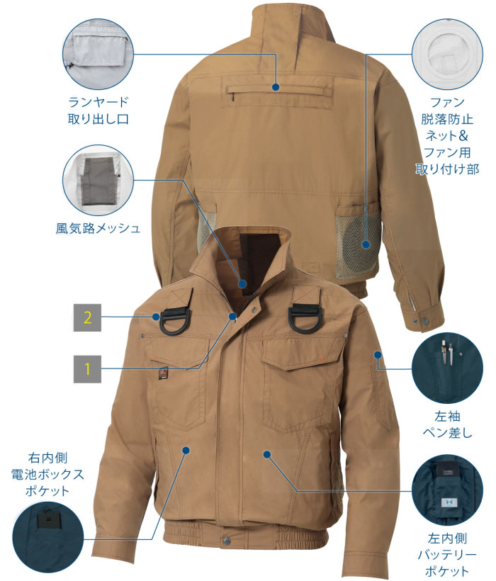 空調風神服　［KU91400F］（シルバーＬサイズ）フルハーネス用長袖ブルゾン