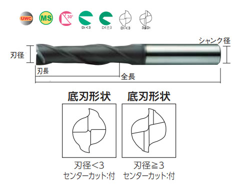 2枚刃エムスタ-エンドミル(L)(刃長ロングタイプ)径0.2 - 大工道具・金物の専門通販アルデ